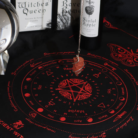 Antike Hexen-Pendeltafel zur Wahrsagung – Sonnenmotiv – Schwarz & Blutrot
