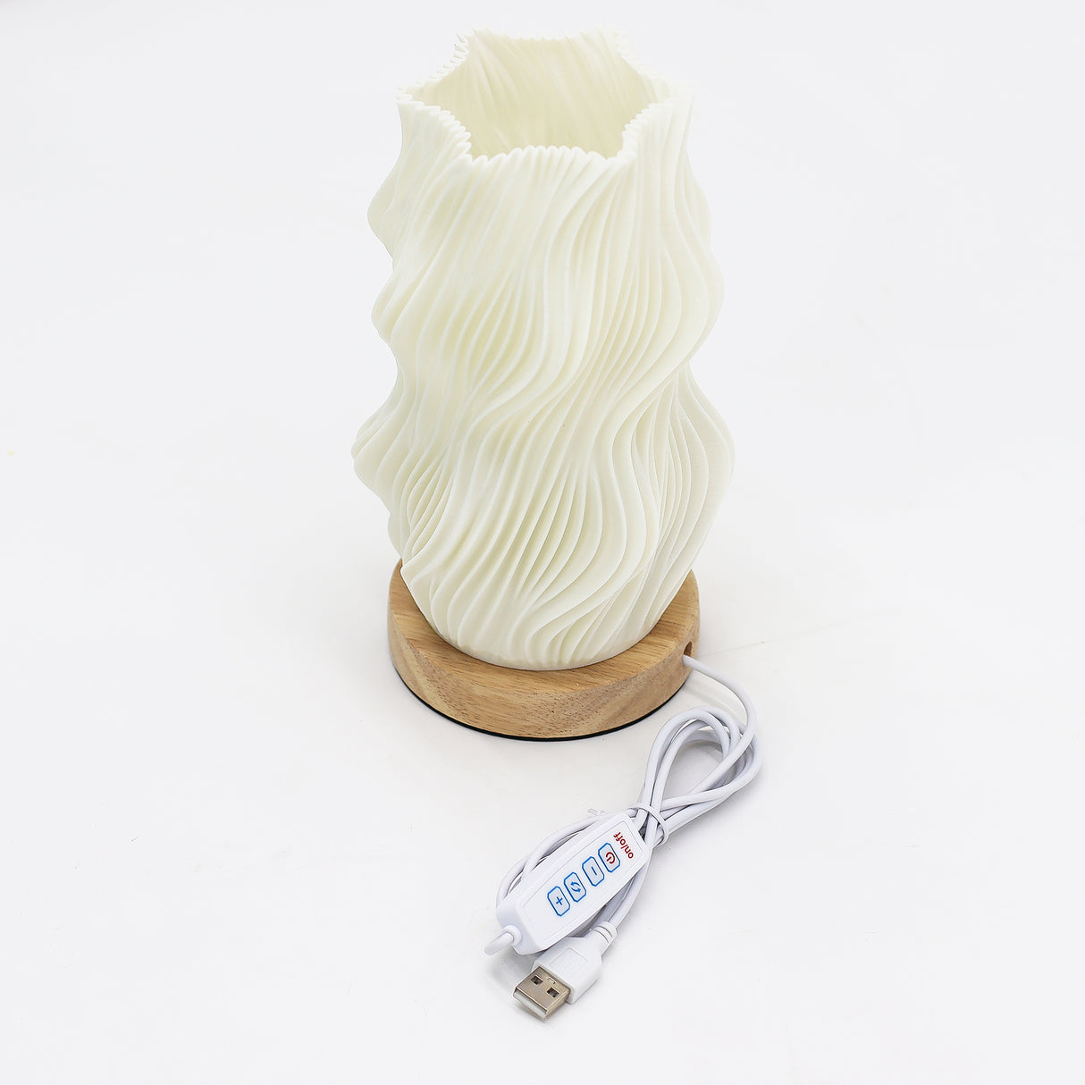Plissert Bordlampe USB‑C 3-Nivås Dimmbar Trebase