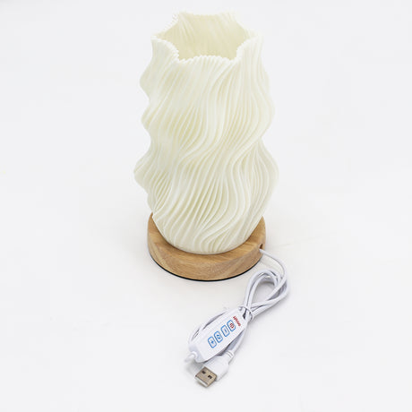 Candeeiro de Mesa Plissado USB‑C com 3 Níveis de Dimerização e Base em Madeira