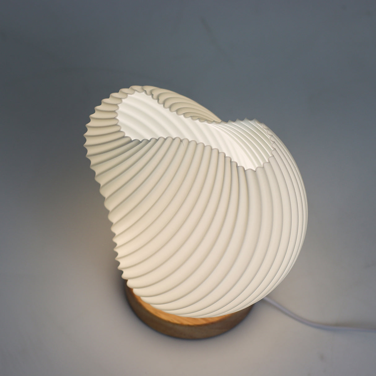 USB Dimmable Spiral Bedside Lamp with Wood Base