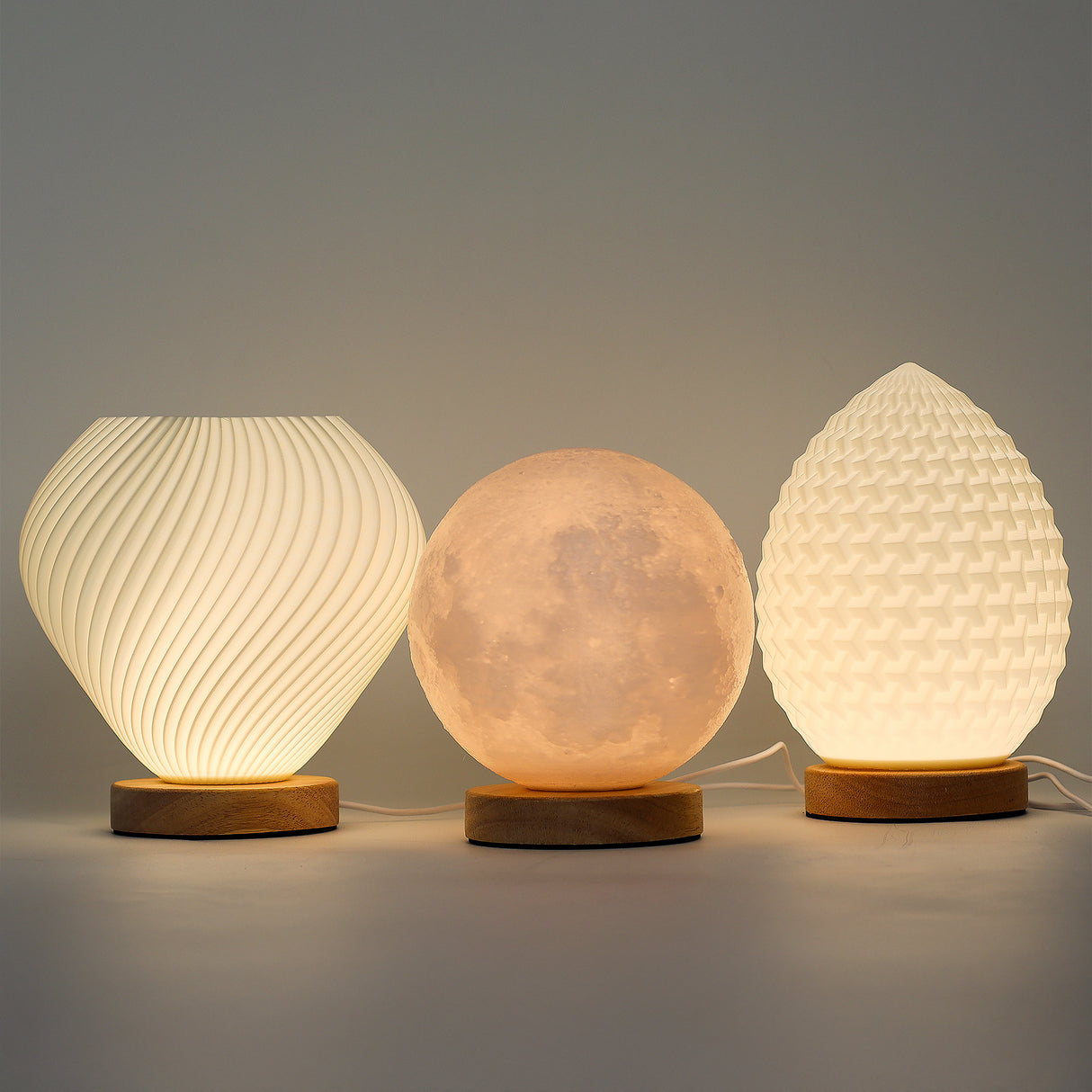 USB Dimmable Spiral Bedside Lamp with Wood Base