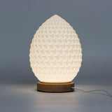 USB Teardrop Bedside Lamp, 3-Level Dimmable, Wood Base