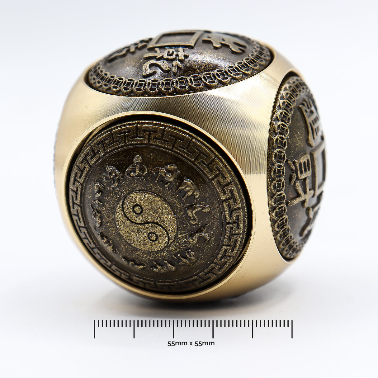 Antique Brass Feng Shui Wealth Dice, Large Rounded