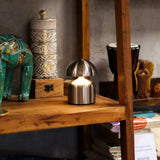 Satin Silver Mushroom Touch Table Lamp, USB‑C Rechargeable