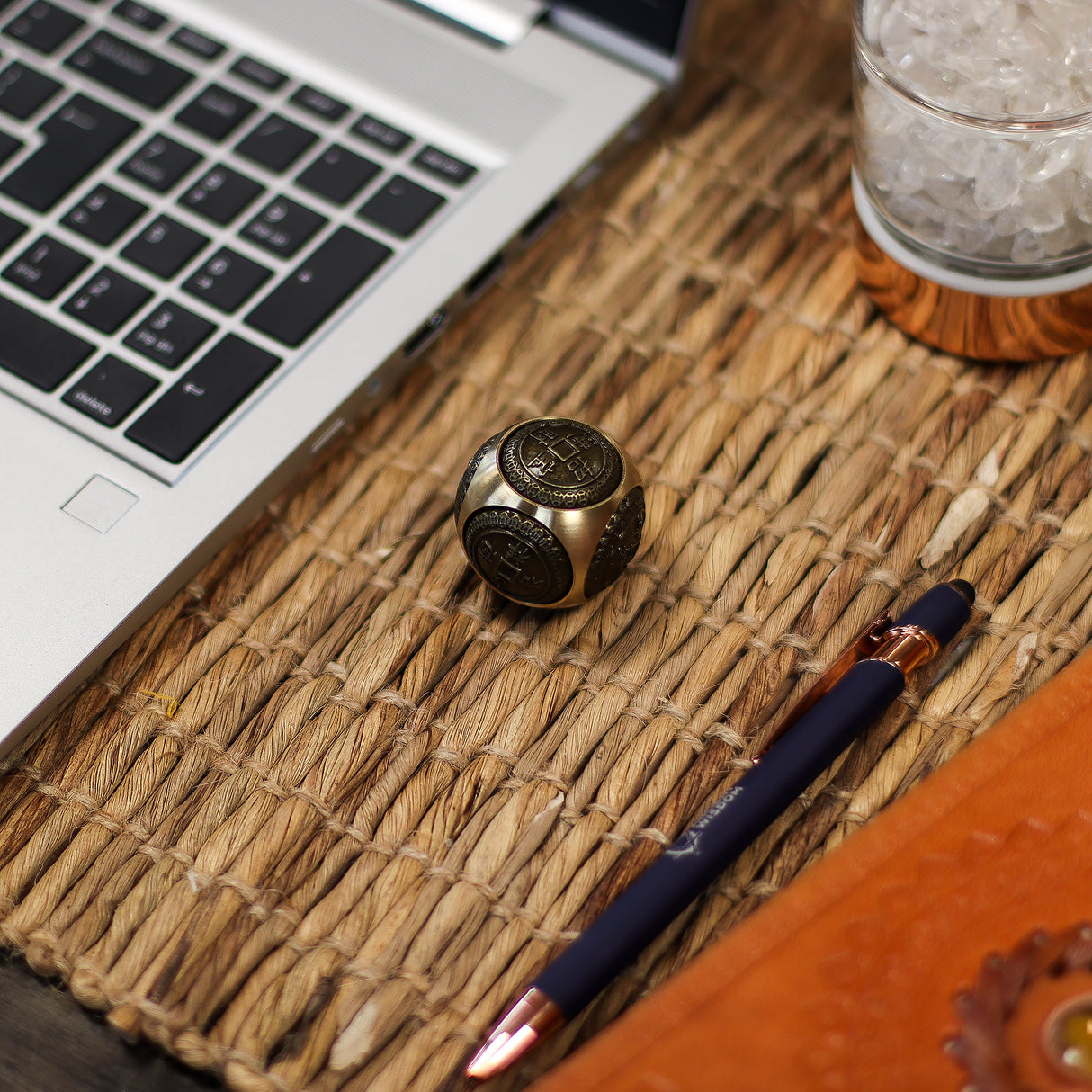 Rounded Brushed Brass Feng Shui Prosperity Coin Dice