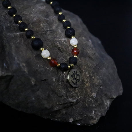 Turkooise Lavasteen Om Mala Meditatie Ketting
