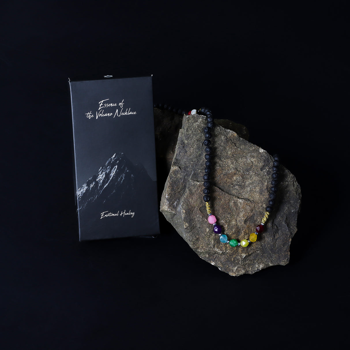 Lava Stone Chakra Gemstone Mala Necklace