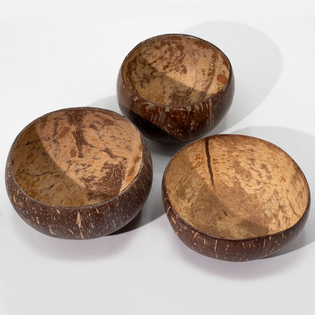 Cuenco ecológico artesanal de cáscara de coco para batidos, mediano
