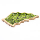 Tigela de Serviço com Folha Esmaltada Verde em Madeira de Manga 33×17cm
