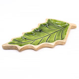 Tigela de Serviço com Folha Esmaltada Verde em Madeira de Manga 33×17cm