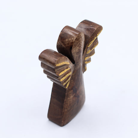 Hand-Carved Mango Wood Angel Figurine with Gold Wings