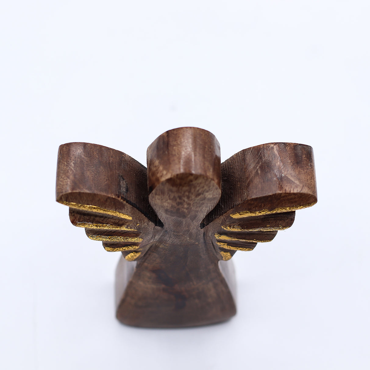Hand-Carved Mango Wood Angel Figurine with Gold Wings