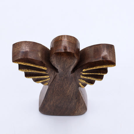 Medium Hand-Carved Mango Wood Angel Figurine, Gold Accents — Pack of 6