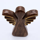 Hand-Carved Mango Wood Angel Figurine, Gold Wings 19cm