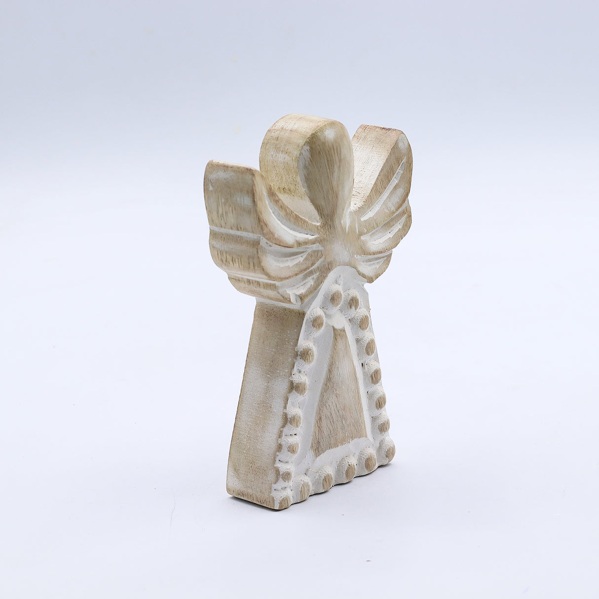 Whitewashed Hand-Carved Mango Wood Angel Figurine
