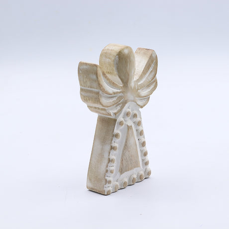 Whitewashed Hand-Carved Mango Wood Angel Figurine