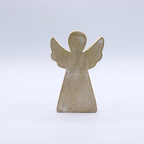Whitewashed Hand-Carved Mango Wood Angel Figurine