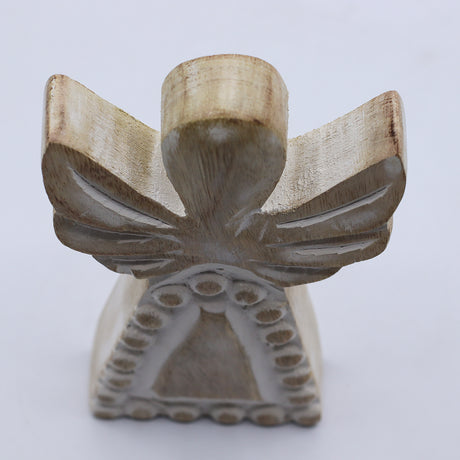 Whitewashed Hand-Carved Mango Wood Angel Figurine