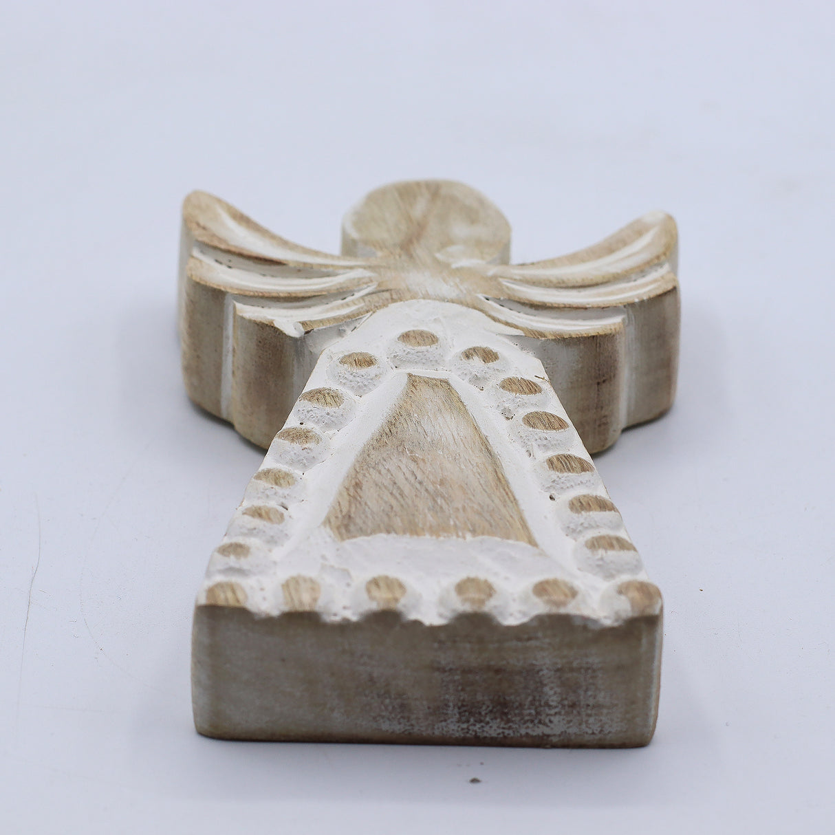 Whitewashed Hand-Carved Mango Wood Angel Figurine
