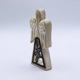 Hand-Carved Mango Wood Angel, Iron Holly Cutout, 18cm