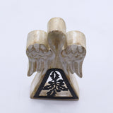Hand-Carved Mango Wood Angel, Iron Holly Cutout, 18cm