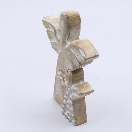 Whitewashed Hand-Carved Mango Wood Double Angel Figurine — Pack of 6