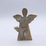Whitewashed Hand-Carved Mango Wood Double Angel Figurine — Pack of 6