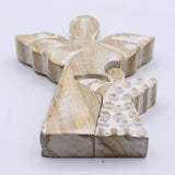 Whitewashed Hand-Carved Mango Wood Double Angel Figurine — Pack of 6