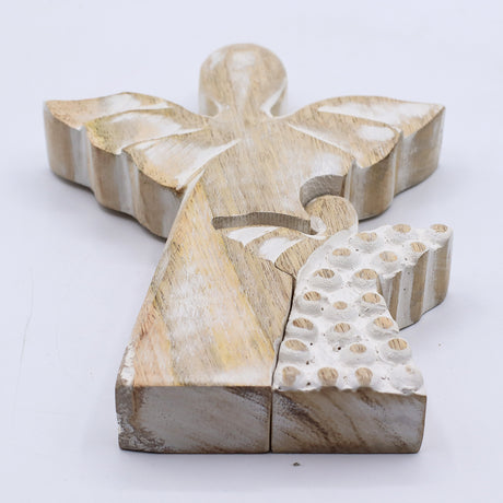 Whitewashed Hand-Carved Mango Wood Double Angel Figurine — Pack of 6