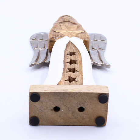 30cm Mango Wood Angel Figurine with Metal Wings