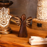 Hand-Carved Mango Wood Angel Figurine with Gold Wings