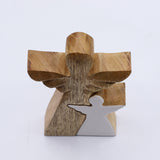 Nested Mango Wood Angel Figurine White Enamel