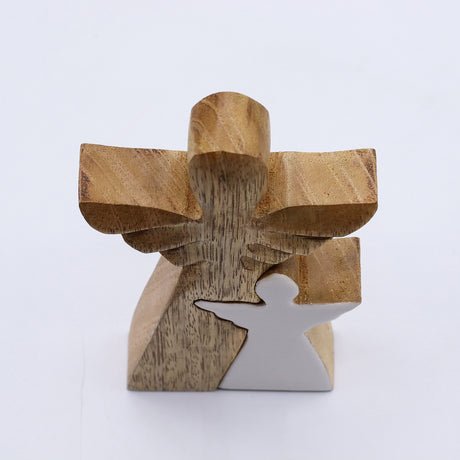 Nested Mango Wood Angel Figurine White Enamel