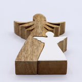 Nested Mango Wood Angel Figurine White Enamel