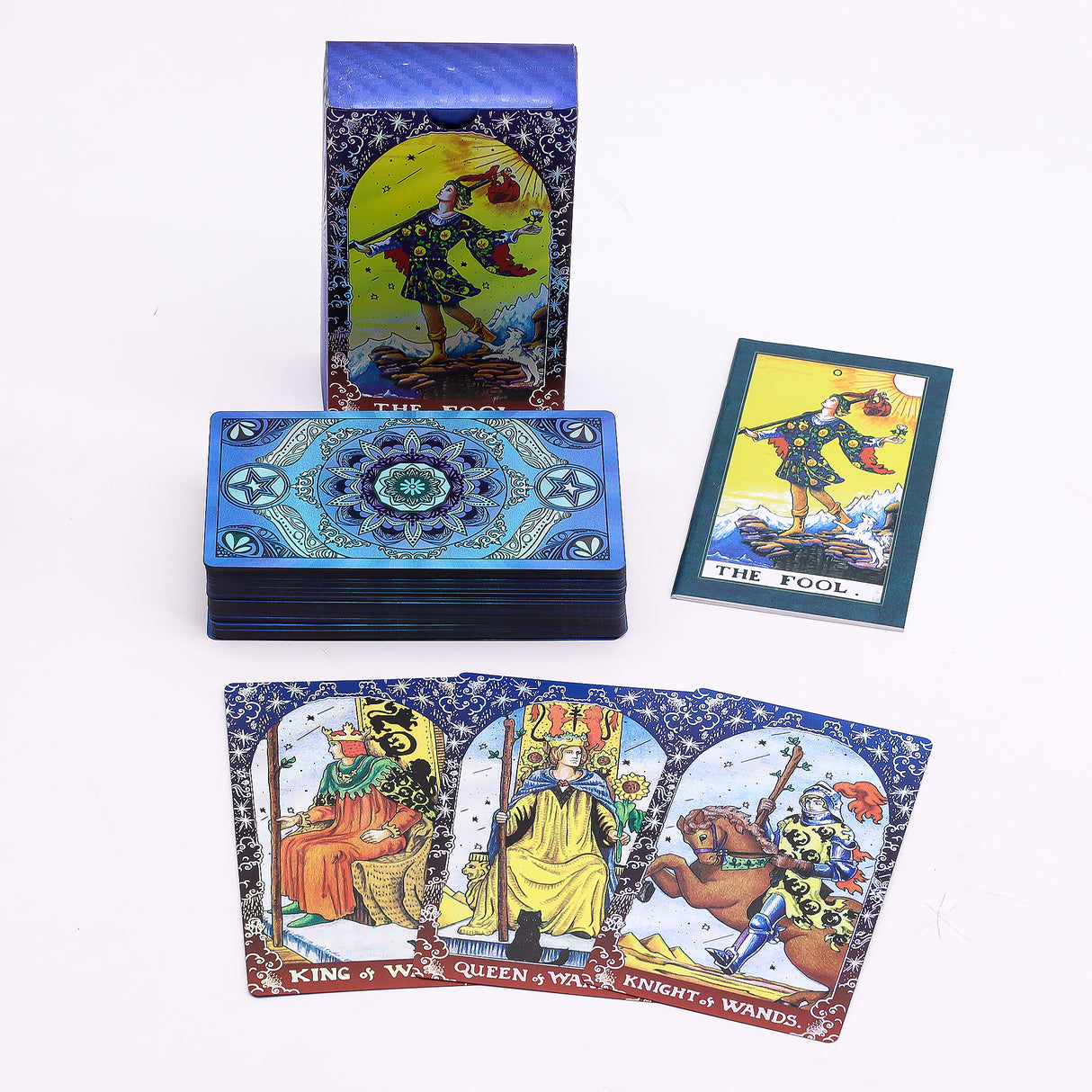 Cartes de tarot mandala bleu et or avec guide