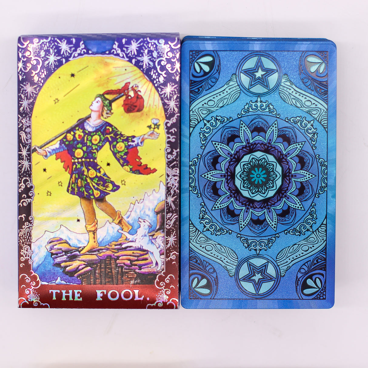 Cartes de tarot mandala bleu et or avec guide