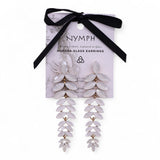 Vintage Pearl White Glass Petal Long Drop Earrings