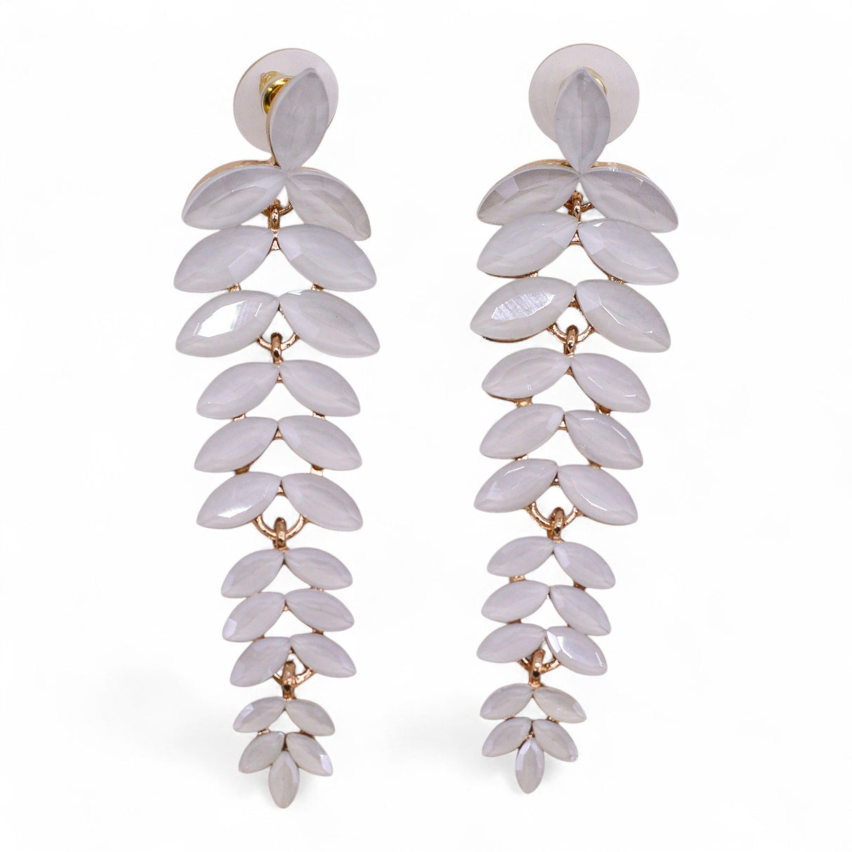 Vintage Pearl White Glass Petal Long Drop Earrings