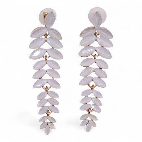 Vintage Pearl White Glass Petal Long Drop Earrings