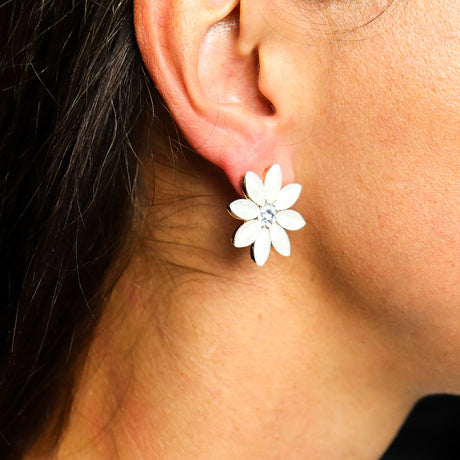 Pendientes de botón vintage de margarita de cristal