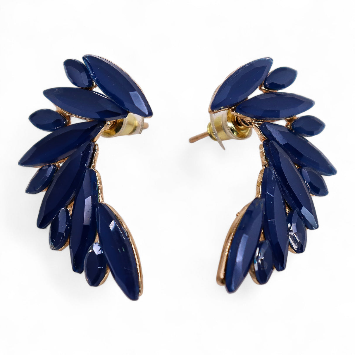 Royal Blue Angel Wing Glass Ear Climber Earrings