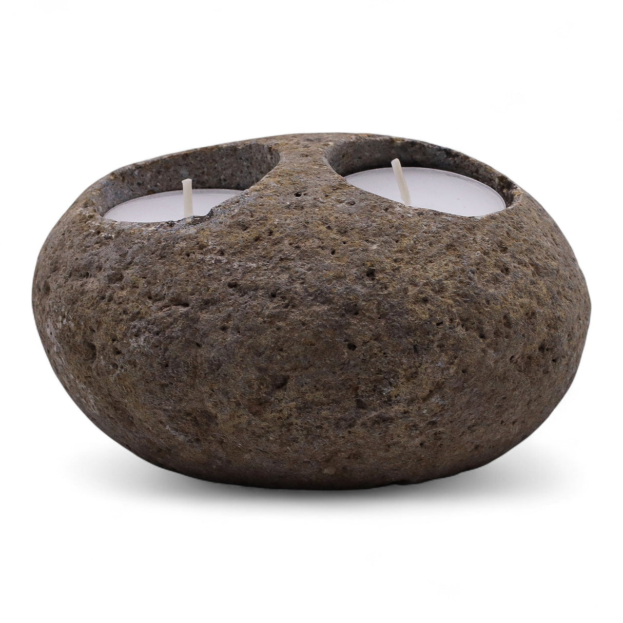Bougeoir double tealight en pierre naturelle de rivière