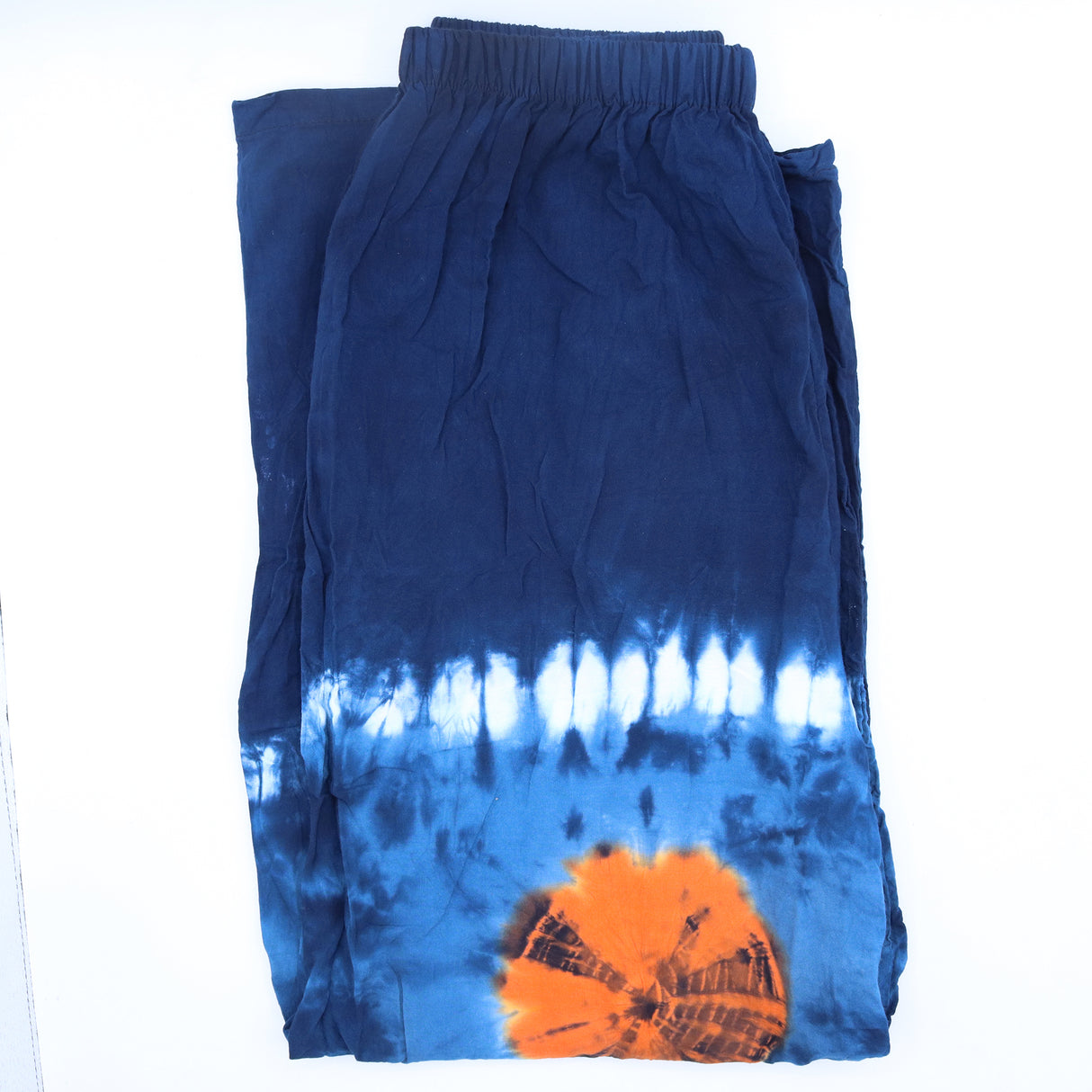 Japanske Shibori lounge hlače, indigo, tirkizna, narančasta, velika