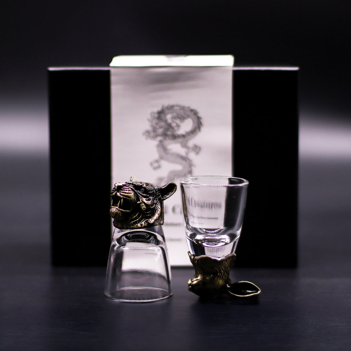 Ensemble de 6 verres à shot tête d'animal bronze antique 50 ml