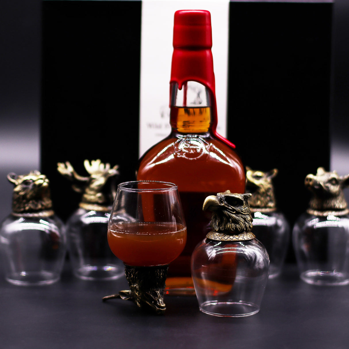 Ensemble de 5 verres à shot tête d'animal bronze antique 50 ml