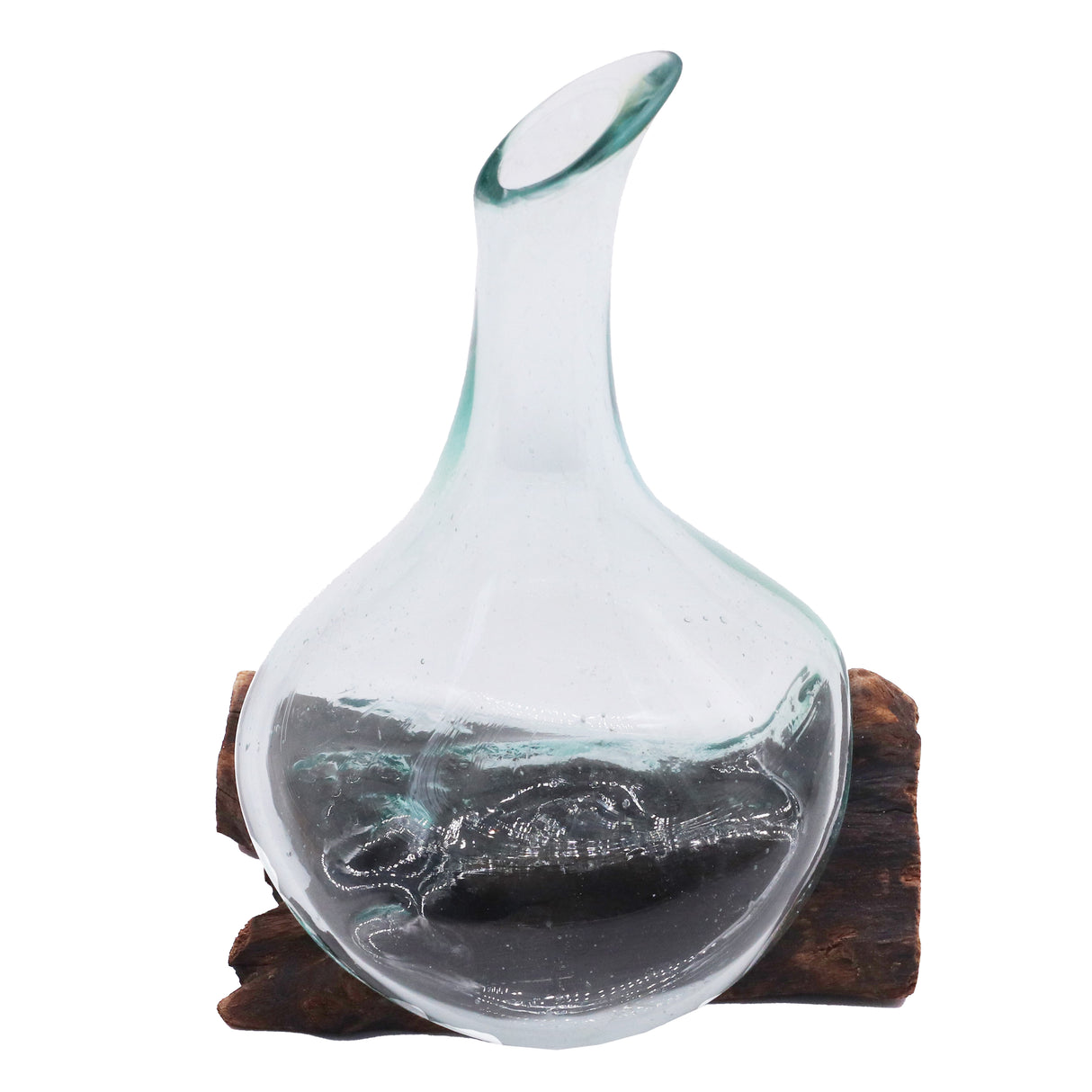 Molten Glass Vase on Reclaimed Wood Base 20cm