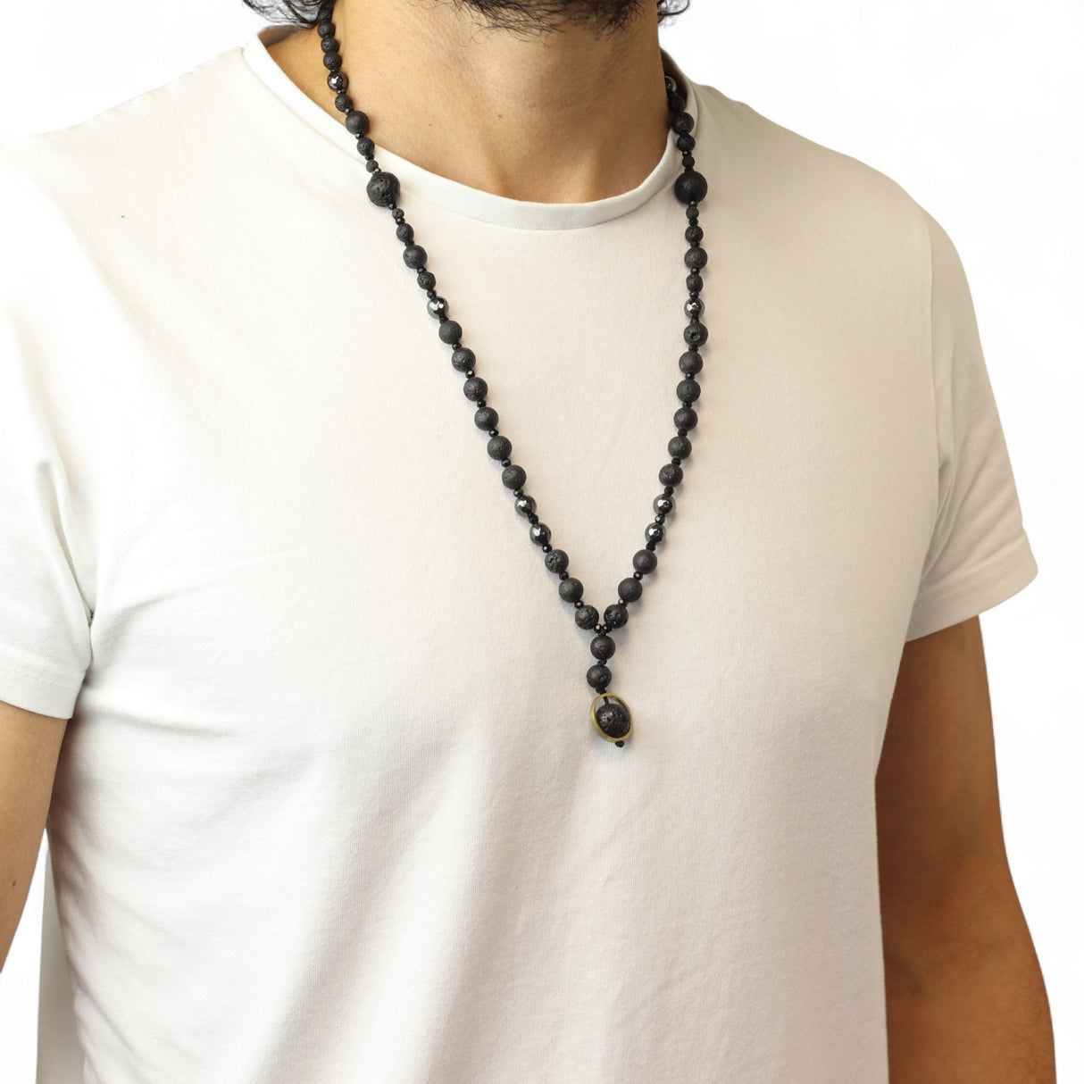Zwarte Lava Steen Mala Hanger Ketting