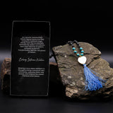 Lava Stone Mala Meditation Necklace with Blue Tassel