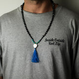 Lava Stone Mala Meditation Necklace with Blue Tassel