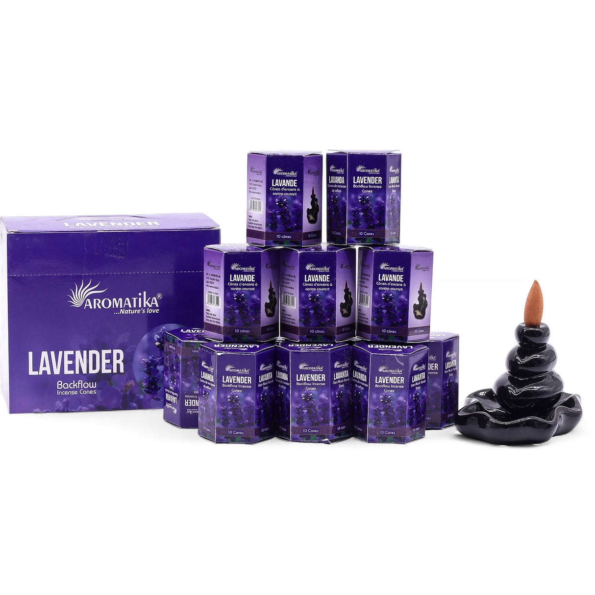 Cones de Incenso Backflow Lavanda, Pack de 10 Aromatika